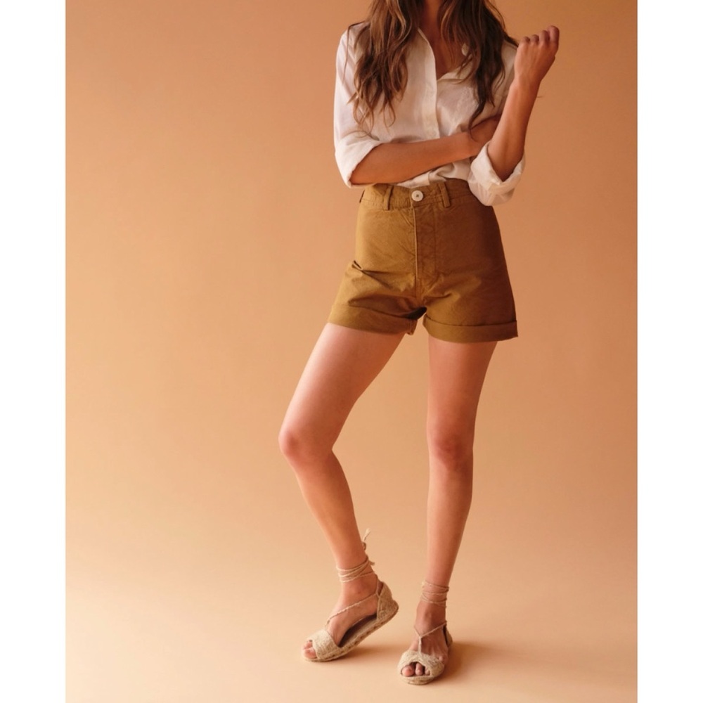 Jesse Kamm High-Waist Shorts in Mustard